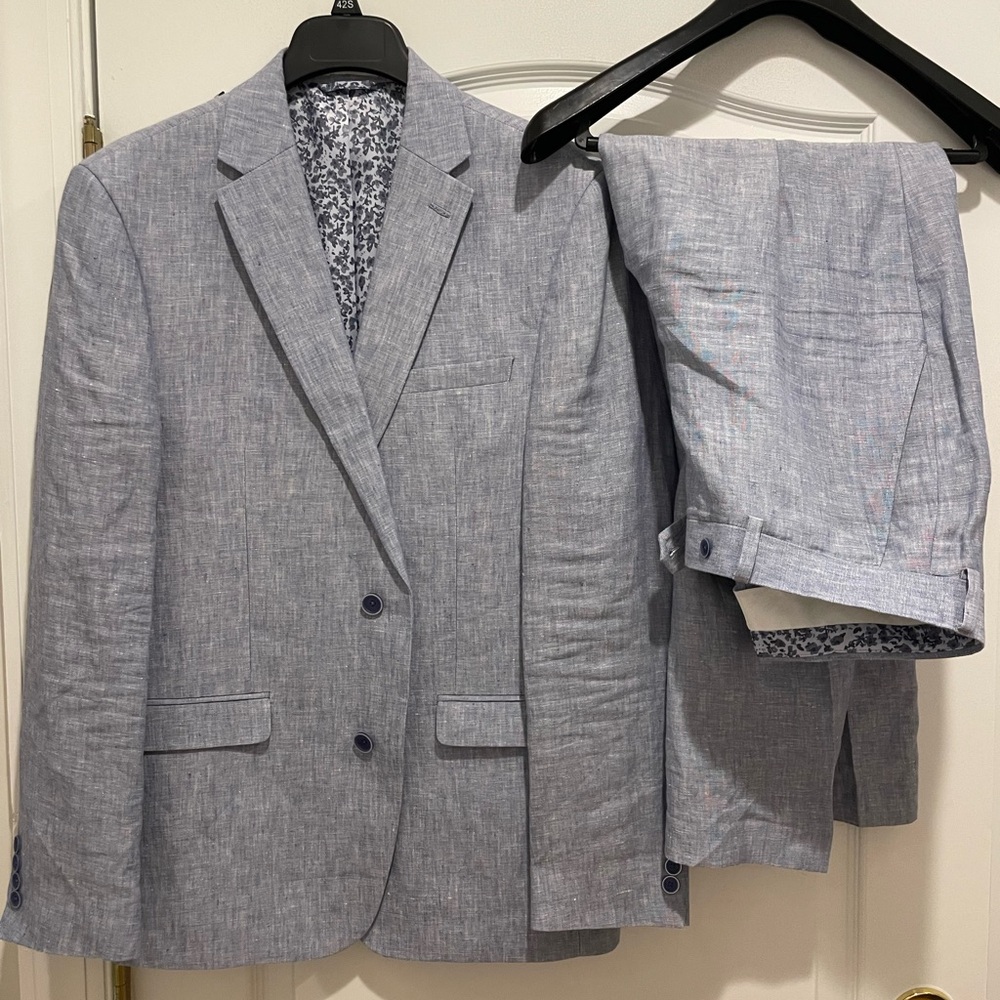Bar III Light Blue Linen-Blend Two-Piece Suit